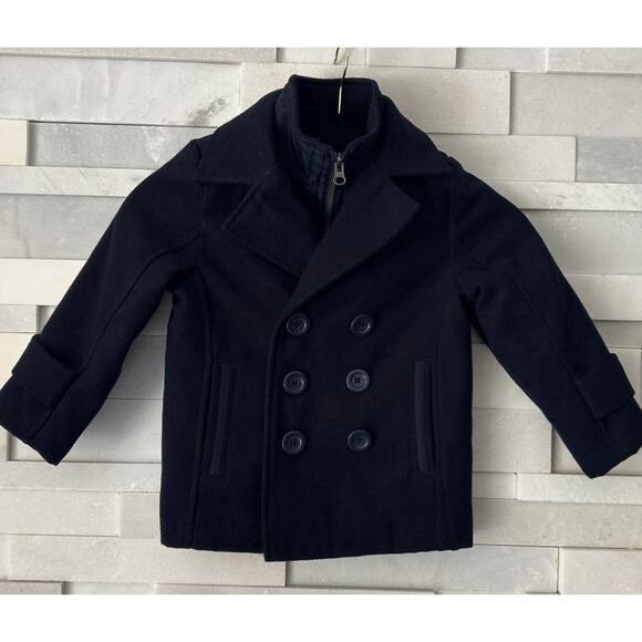 LONDON FOG Kids Unisex Navy Blue Classic Double-Breasted Fully Lined Peacoat 4T - Picture 1 of 8
